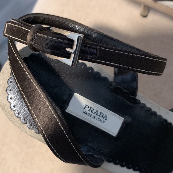 Prada Dark Brown Satin Open Toe Ankle Strap Heels size 39 - Picture 5 of 9